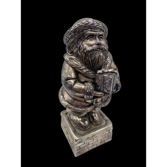 Santa Claus Wind Up Music Box Figurine Silver Plate Vtg Santa is Coming to Town - Picture 1 of 11
